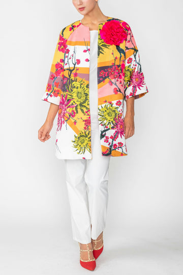 Gold Floral Print Long Jacket